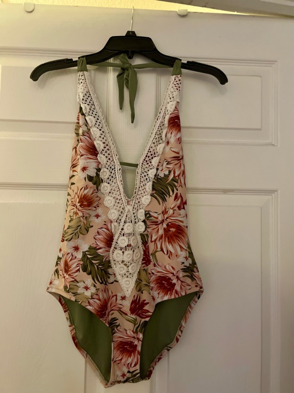 Kona Sol Olive Green Floral-Trim One-Piece